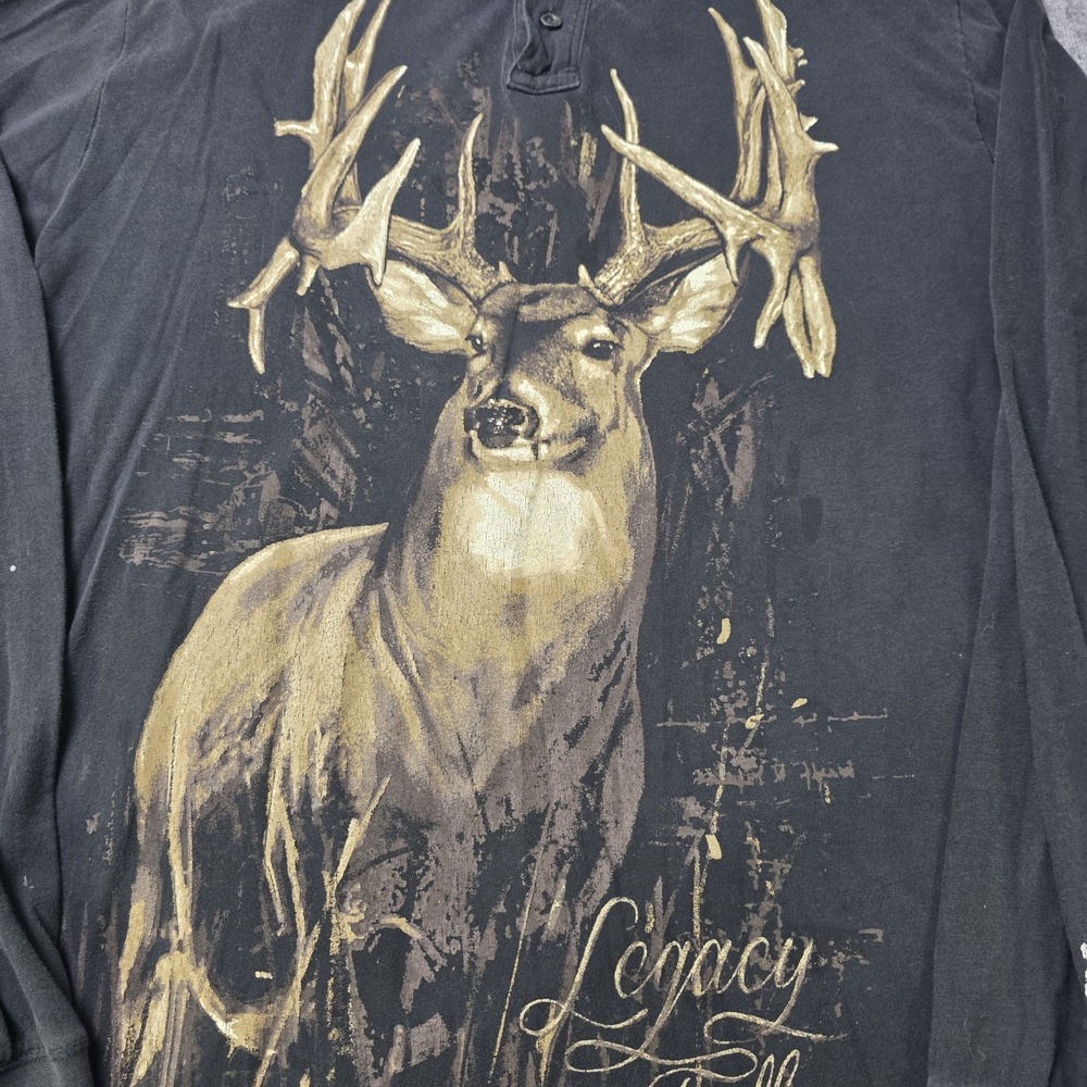 Legacy Falls Henley T Shirt Mens Large Allover Deer Logo 100% Cotton Outdoor - Picture 7 of 9